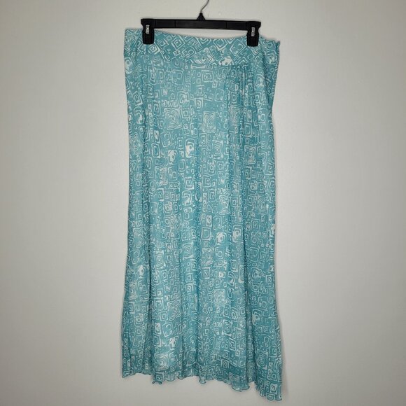 Vintage y2k blue teal white geometric print maxi artsy skirt size 12 - Picture 1 of 7